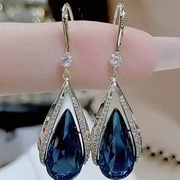 Elegant Blue Gemstone Teardrop Earrings